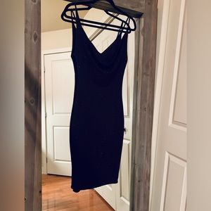 Glitter black low back midi night dress